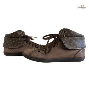 Authentic LOUIS VUITTON Brown Monogram Leather Lace Up Brea Sneakers Size 36/6